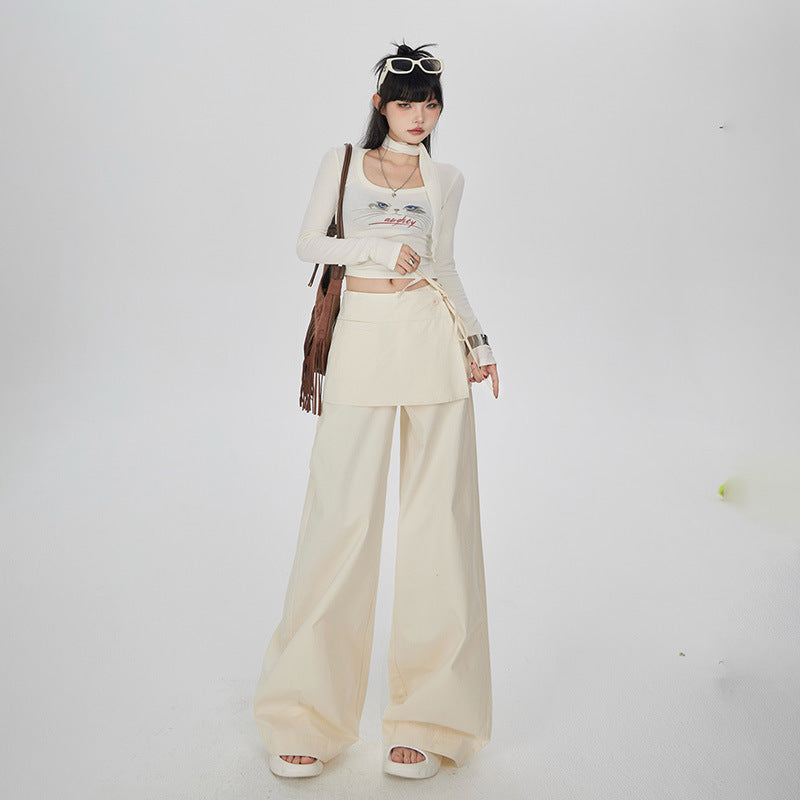 Hot Girl Bandage Dress Fake Two-piece Casual Wide-leg Pants Slimming Straight-leg Trousers