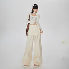 Hot Girl Bandage Dress Fake Two-piece Casual Wide-leg Pants Slimming Straight-leg Trousers