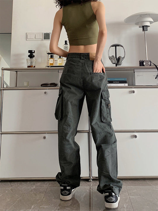 Zip Pocket Straight Leg Cargo Jeans - fairypeony