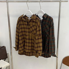 Plaid Print Loose Long Sleeve Blouse