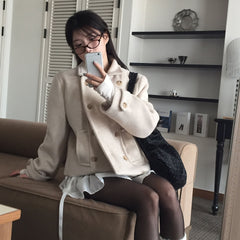 Korean Retro Double Breasted Wool Short Coat