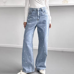 Vintage Wash Embroidered Bow Boyfriend Jeans
