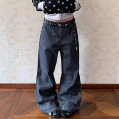 Striped Denim Wide Leg Pants