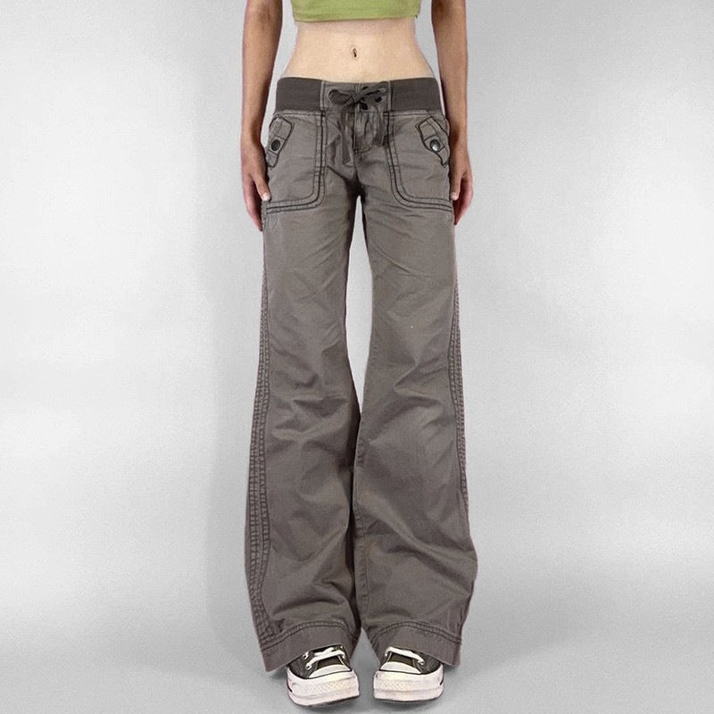 Belted Straight Wide-Leg Denim Pants – Slimming Low-Waist Street Style Jeans in Gray