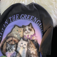 Vivid Cat Print Oversized Short Sleeve Tee