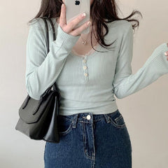 Aesthetic Lace Trim Slim Long Sleeve Tee