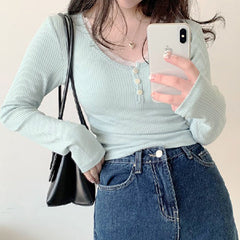 Aesthetic Lace Trim Slim Long Sleeve Tee