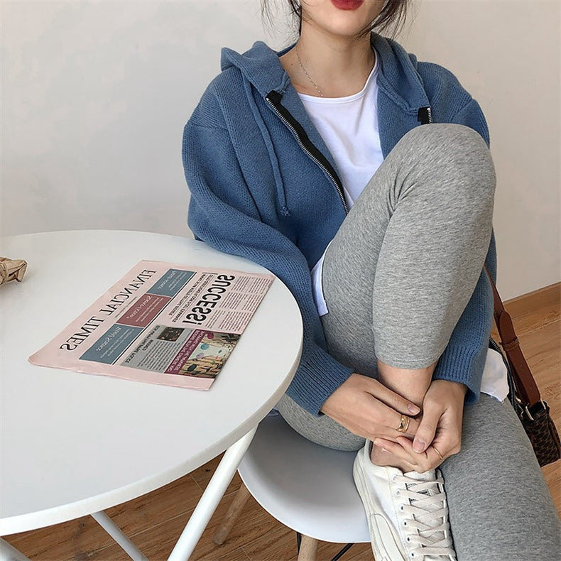 Solid Color Zip Up Oversized Hooded Cardigan - fairypeony