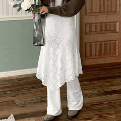 See Through Lace Splice Irregular Hem Midi Skirt