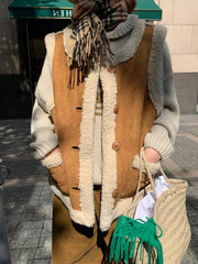 Reversible Lambswool Trim Sleeveless Jacket - fairypeony