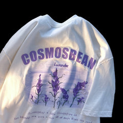 Lavender Print Oversized Short Sleeve Tee