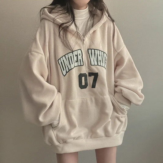 Letter Print Half Zip Oversized Hoodie - fairypeony