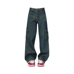 Vintage Patchwork High Waist Cargo Jeans