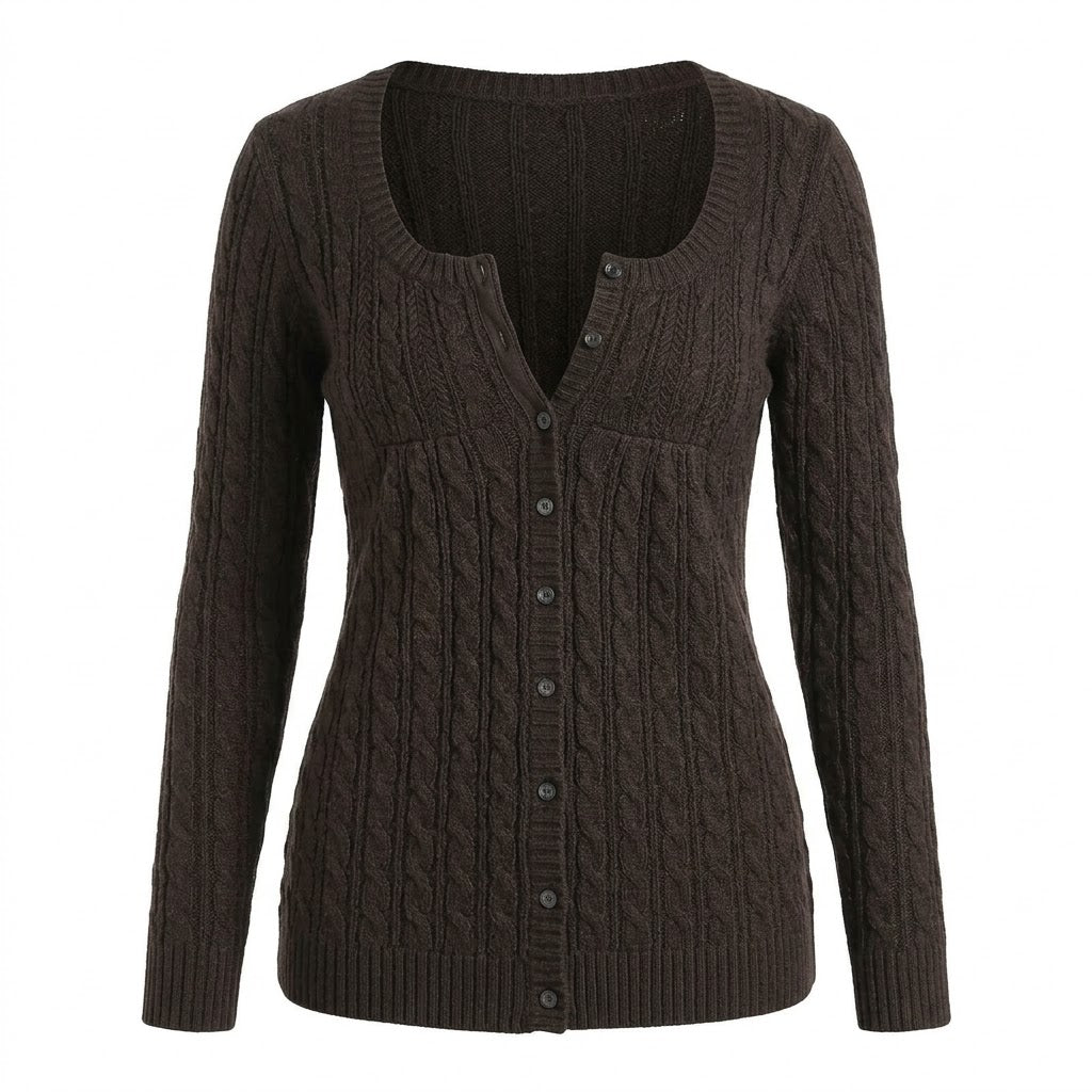 2000s Square-Neck Cable Knit Cardigan – Lace Trim Babydoll in Black Gray White S–L