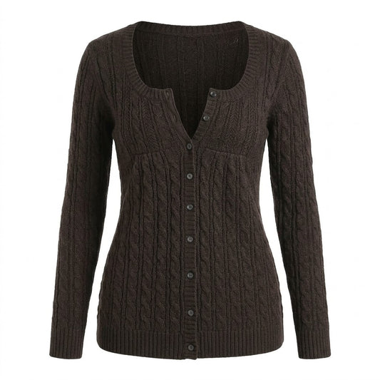2000s Square-Neck Cable Knit Cardigan – Lace Trim Babydoll in Black Gray White S–L