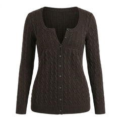 2000s Square-Neck Cable Knit Cardigan – Lace Trim Babydoll in Black Gray White S–L