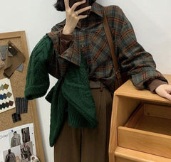 Plaid Print Loose Long Sleeve Blouse