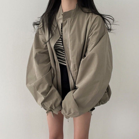 Oversized Zip Up Bomber Jacket - fairypeony