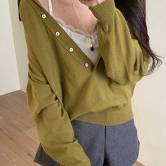 Long sleeve knit polo sweater in Olive Green