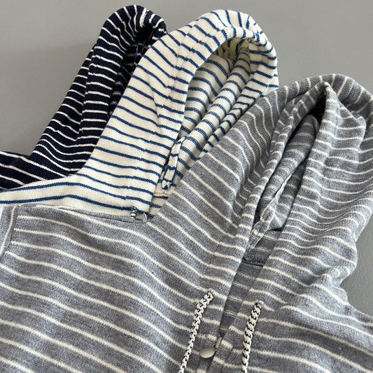 Casual Hooded Zip-Up Striped Sweater – Loose Fit Knit Hoodie in 3 Colourways