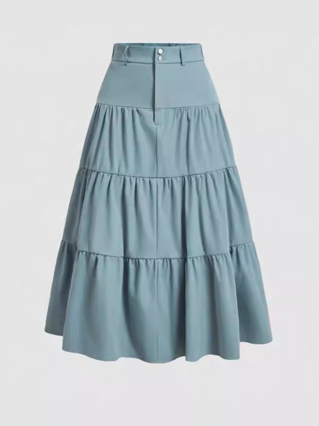 Women's Solid Color High-Low Zipper Pleated Skirt - fairypeony