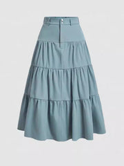 Women's Solid Color High-Low Zipper Pleated Skirt - fairypeony