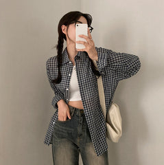 Casual Plaid Print Long Sleeve Blouse