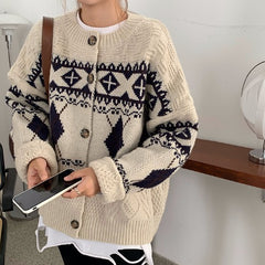 Vintage Argyle Print Oversized Cardigan