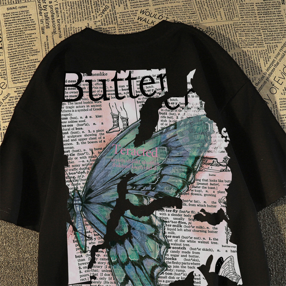 Vintage Patchwork Butterfly Print Oversized T-shirt