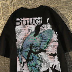 Vintage Patchwork Butterfly Print Oversized T-shirt
