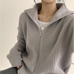 Solid Color Oversized Zip Up Cardigan