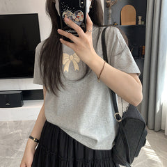 Embroidered Bow Short Sleeve Tee