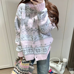 Aesthetic Kitten Print Oversized Cardigan