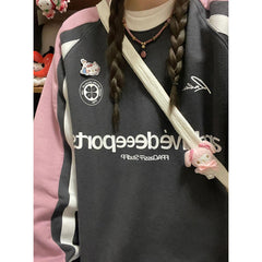 Contrast Color Raglan Sweatshirt - fairypeony