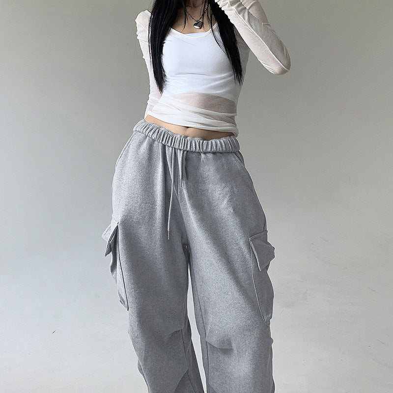 Solid Color Pocket Pleated Sweatpants - fairypeony
