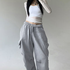 Solid Color Pocket Pleated Sweatpants - fairypeony