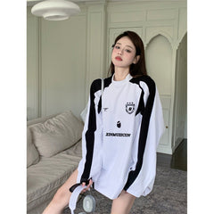 Contrast Color Embroidery Print Oversized Sweatshirt - fairypeony