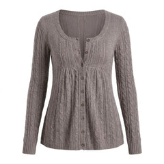 2000s Square-Neck Cable Knit Cardigan – Lace Trim Babydoll in Black Gray White S–L