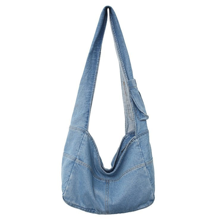 Large Washed Denim Crossbody Bag fairypeony