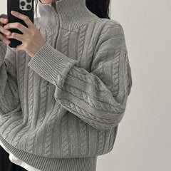 Vintage Lapel Neck Cable Knit Sweater