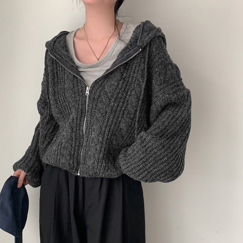 Cable Knit Oversized Zip Up Hooded Cardigan