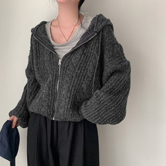 Cable Knit Oversized Zip Up Hooded Cardigan
