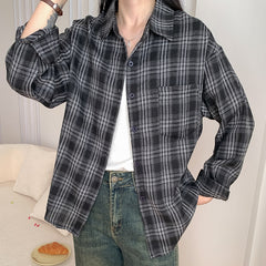 Retro Loose Plaid Shirt for Women