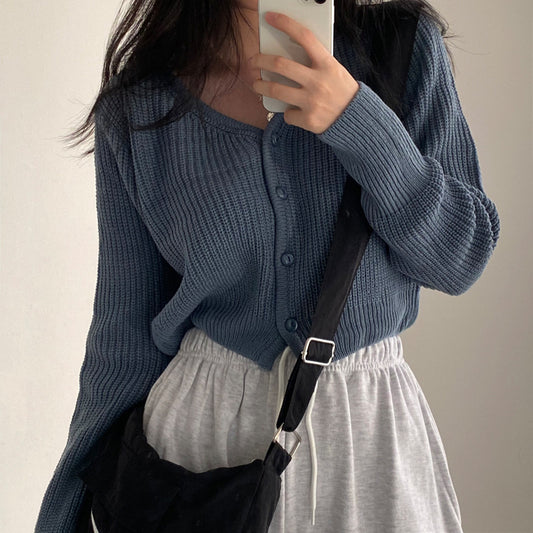 Vintage Solid Color Knitted Button Cardigan
