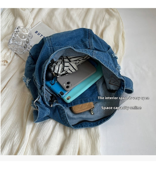 Vintage Washed Denim Crossbody Bag