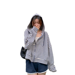 SpringAutumn Loose Long-sleeve Short Trendy Hooded Jacket - fairypeony