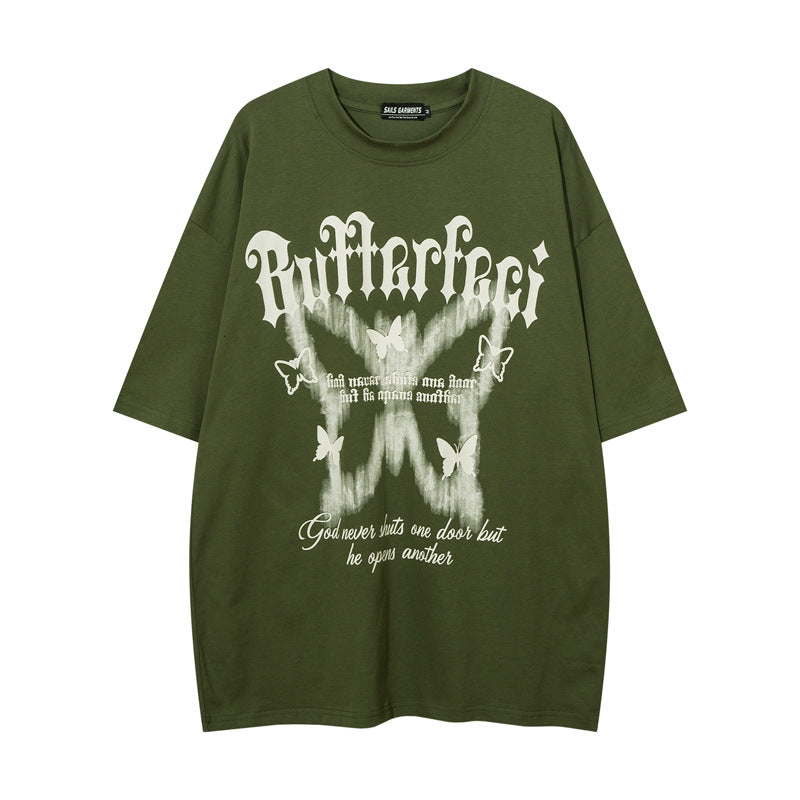 Vintage Butterfly Print Oversized T-shirt - fairypeony