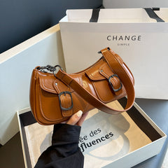 Buckled Strap Pu Leather Shoulder Bag - fairypeony