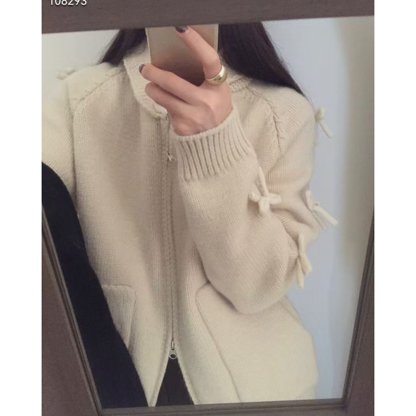 Bow Lazy Cardigan All-matching Lapel Zipper Sweater Coat - fairypeony