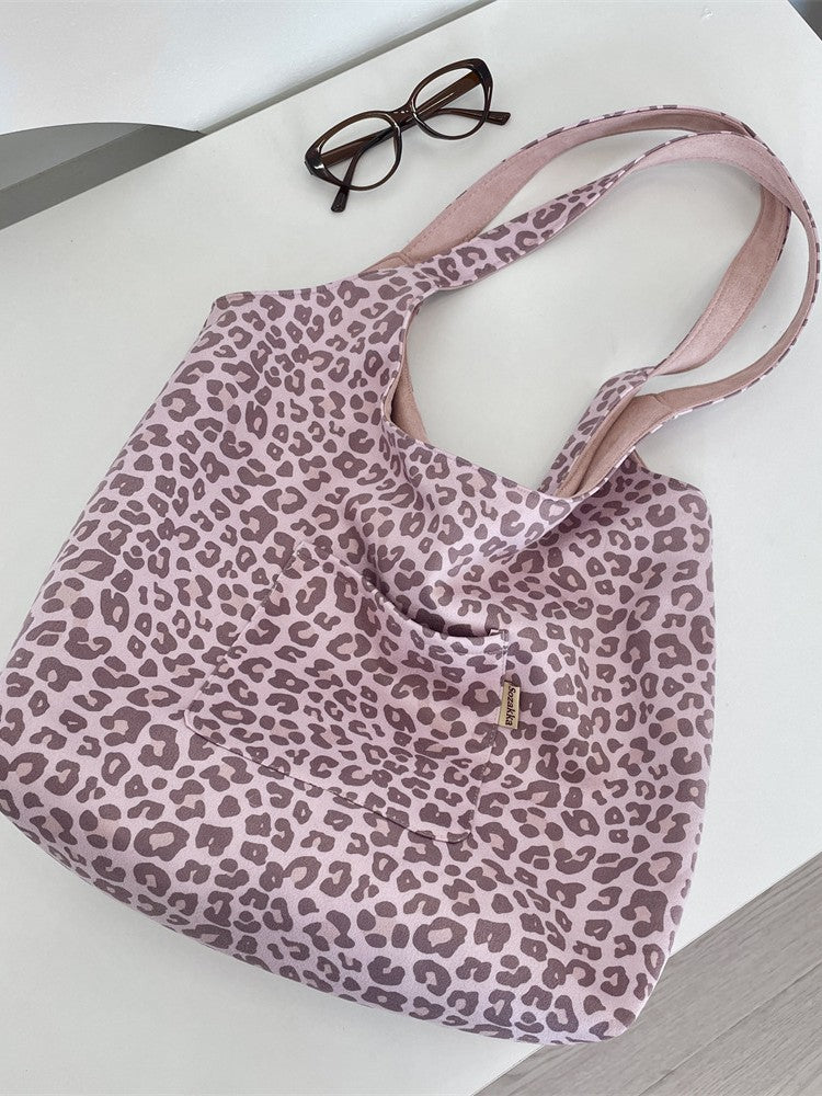 Korean Retro Leopard Print Suede Tote Bag
